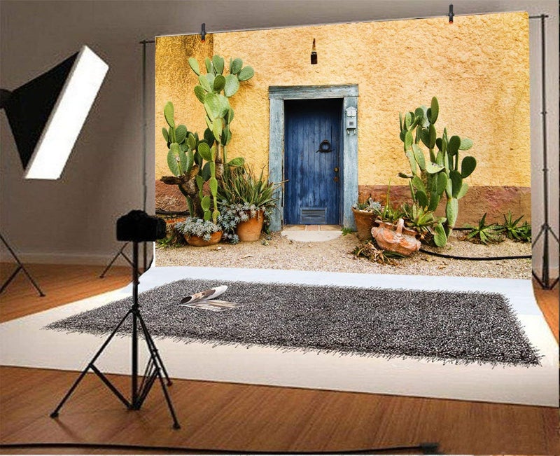 Leyiyi 8x6ft Photography Background Mexico Cactus Backdrop Western Building Life Desert Plant Saguaro Grunge Stone Wall Flowerpot Oilpainting Garden Door Cowboy Photo Portrait Vinyl Studio Video Prop - Image 5